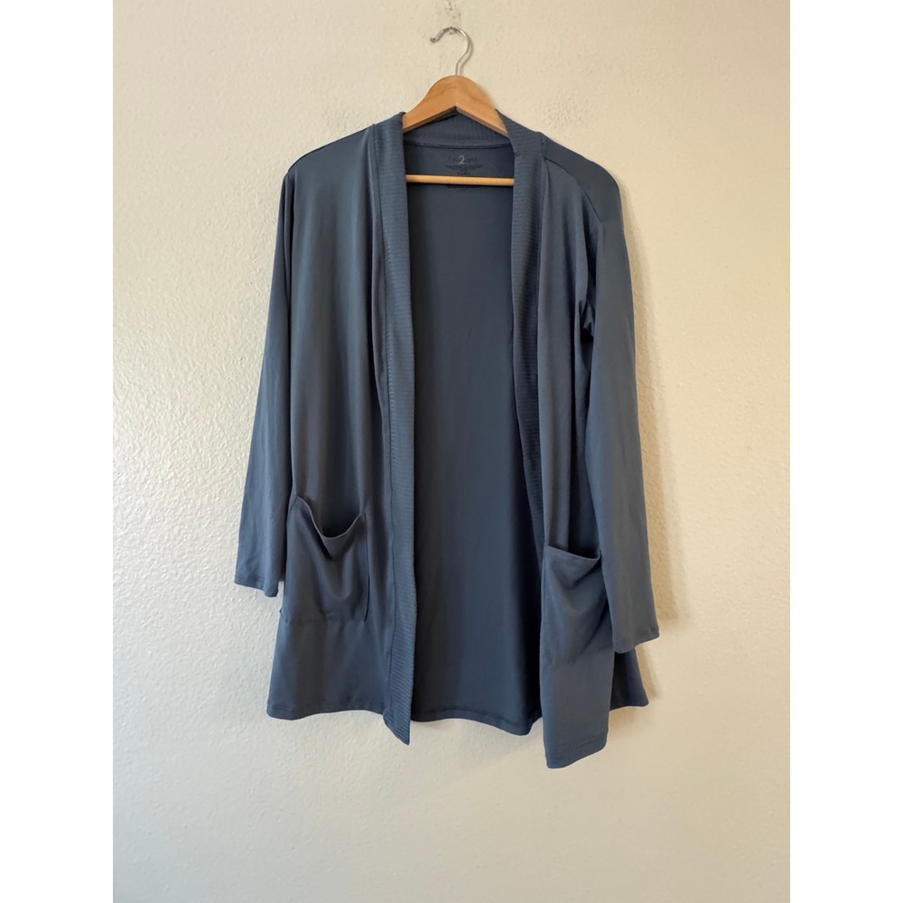 Live 2 Lounge Open Front Cardigan Pockets Ribbed Trim Size Small Blue Excellent